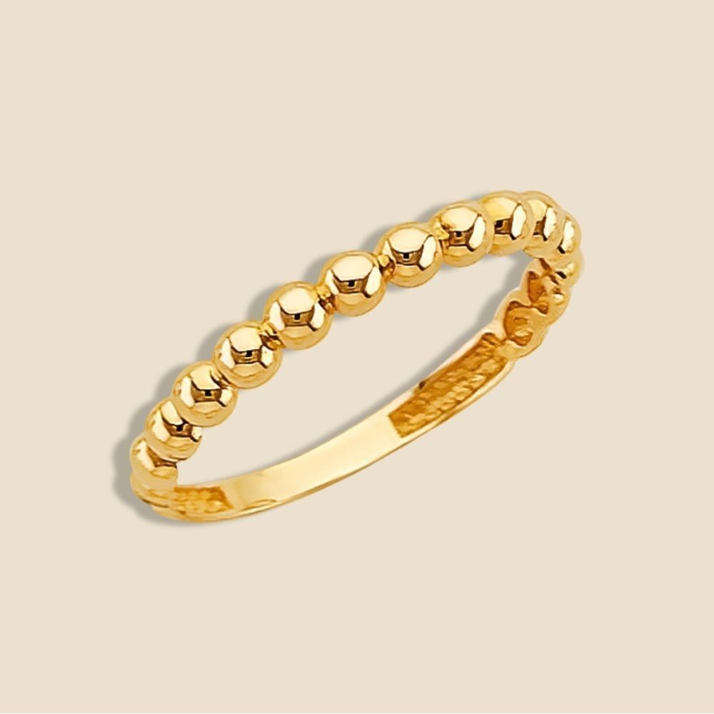 14k Solid Gold Polish Ball Ring | Stackable Bead Ring |  Tehrani Jewelry |